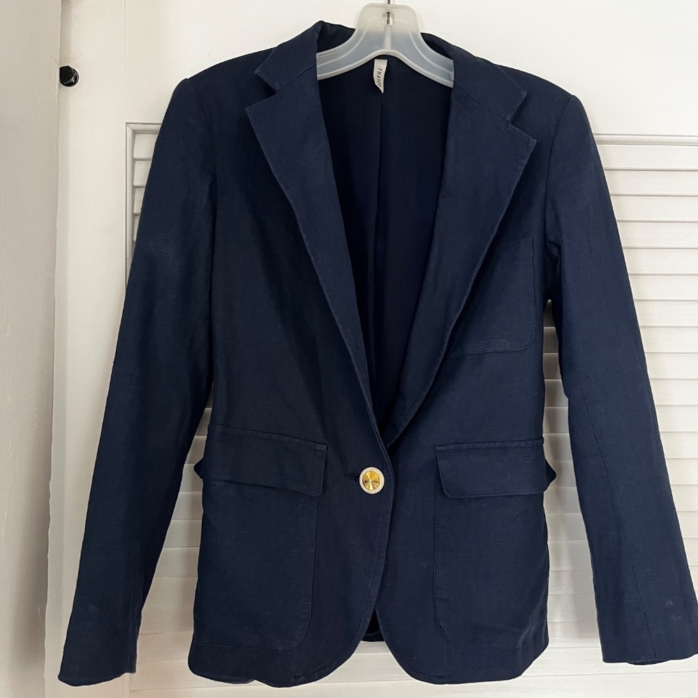 Nautical Thayer Navy Blue Linen One-Button Blazer with Pockets Size 4